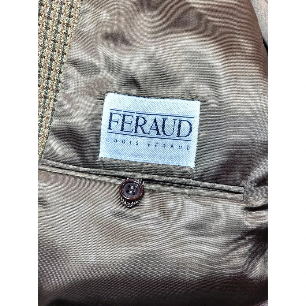 Louis Feraud‎ Olive Brown Wool Plaid Blazer 2 Front Button Lined Size 43R